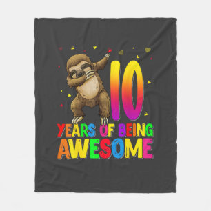 10 Years Old Birthday Sloth Dabbing 10th Birthday  Fleece Blanket