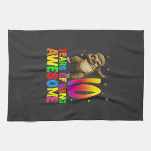 10 Years Old Birthday Sloth Dabbing 10th Birthday  Kitchen Towel