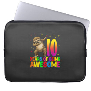 10 Years Old Birthday Sloth Dabbing 10th Birthday  Laptop Sleeve