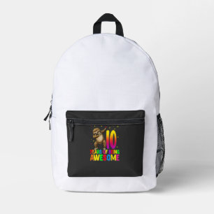10 Years Old Birthday Sloth Dabbing 10th Birthday Printed Backpack