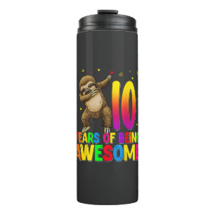 10 Years Old Birthday Sloth Dabbing 10th Birthday  Thermal Tumbler