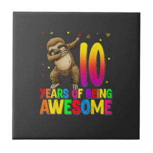 10 Years Old Birthday Sloth Dabbing 10th Birthday  Tile