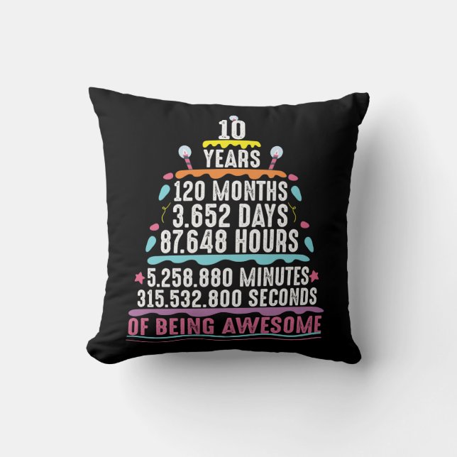 10 Years Old Cake 10th Birthday Minutes Throw Pillow (Front)