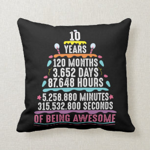 10 Years Old Cake 10th Birthday Minutes Throw Pillow