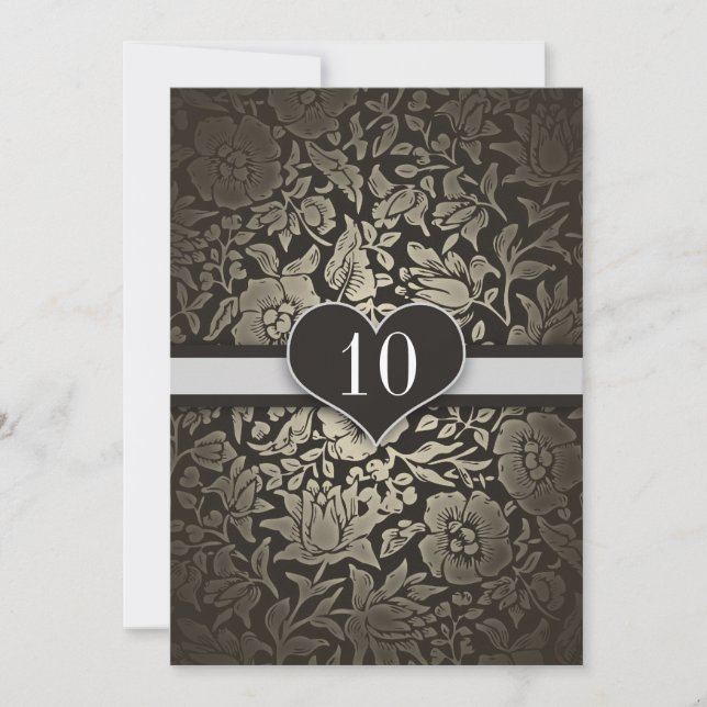 10 years wedding anniversary damask invitations (Front)