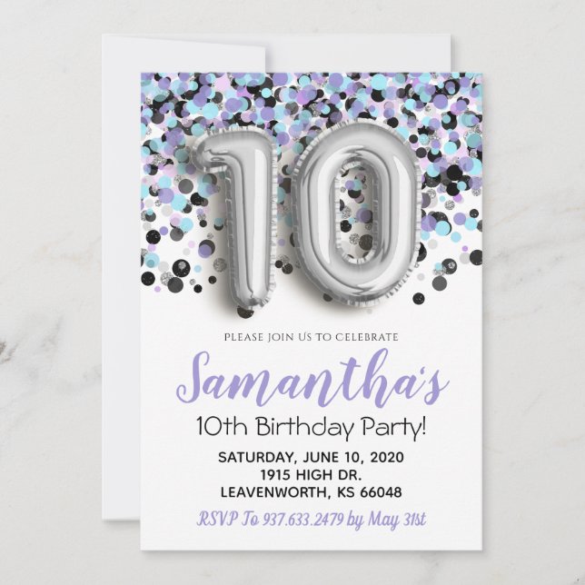 10e anniversaire Confetti Invitation (Devant)
