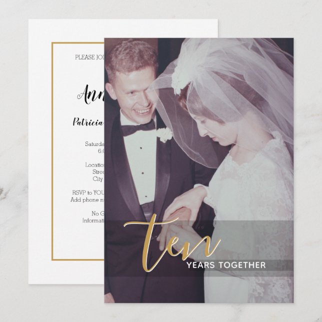 10e anniversaire de mariage et invitation photo (Devant / Derrière)