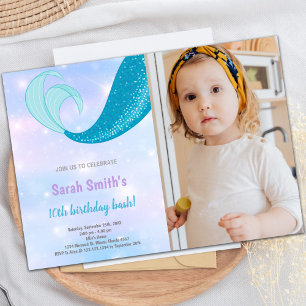 10e anniversaire de sirène Invitations avec photo