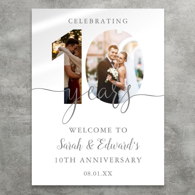 10e anniversaire du Mariage 2 Affiche de bienvenue (10th Wedding Anniversary 2 Photo Welcome Sign)