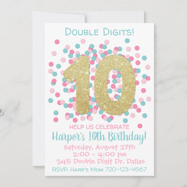 10e anniversaire Invitation Double chiffres Annive (Devant)