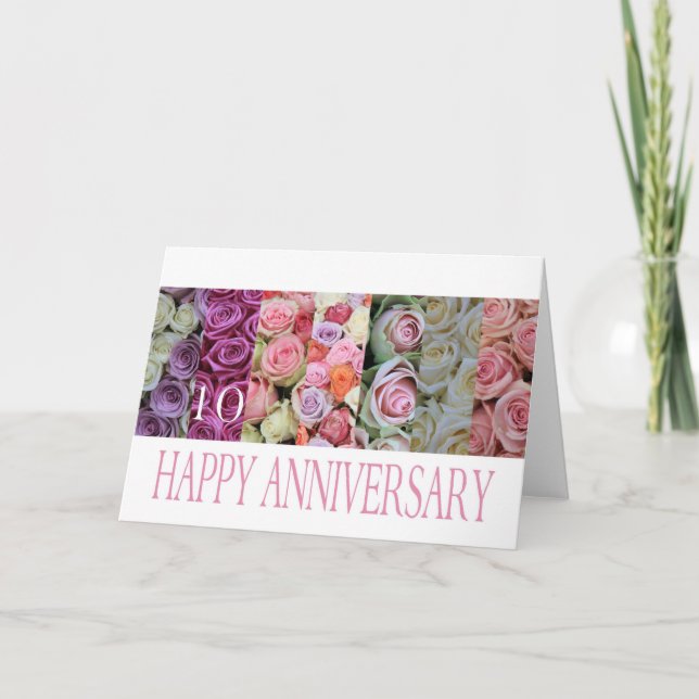 10e anniversaire Mariage Carte pastel roses (Devant)