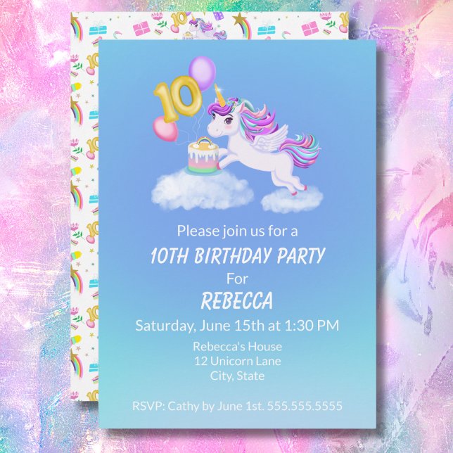 10e Anniversaire Unicorn avec invitation de gâteau (Créateur téléchargé)