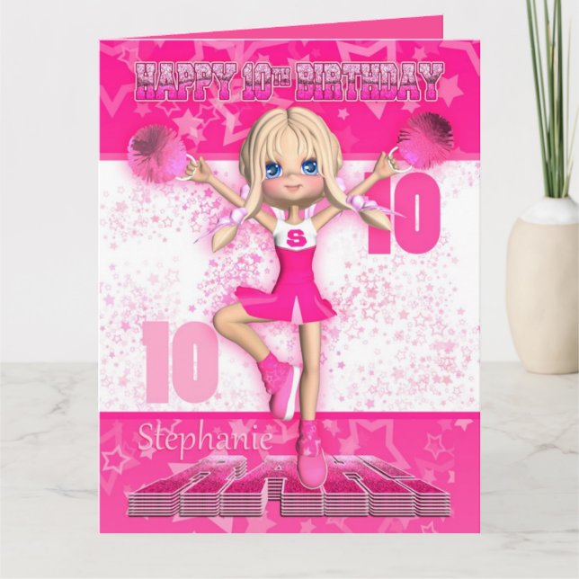 10ème pom-pom girl de rose de carte d'anniversaire (Devant)