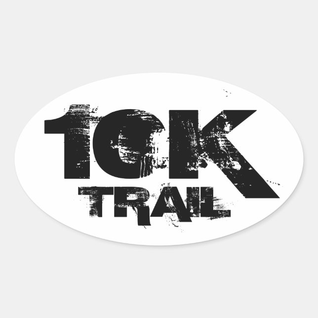 10K Trail Running Oval Decal Black On White Oval Sticker (Front)