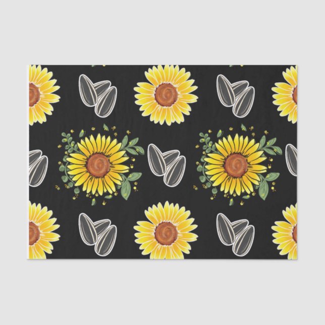 10lb Tissue Floral Paper, Black and Yellow Tissue Paper (Front)