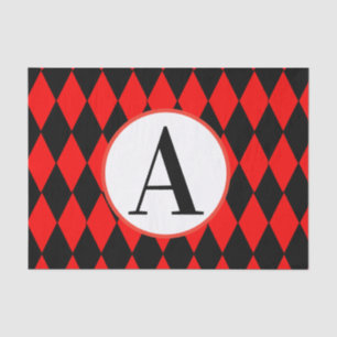 10lb Tissue Paper, RED & BLACK HARLEQUIN INITIAL Tissue Paper