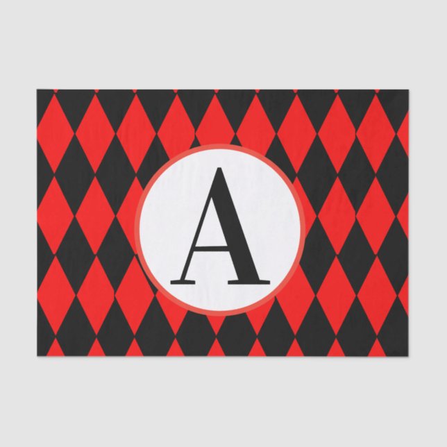 10lb Tissue Paper, RED & BLACK HARLEQUIN INITIAL Tissue Paper (Front)