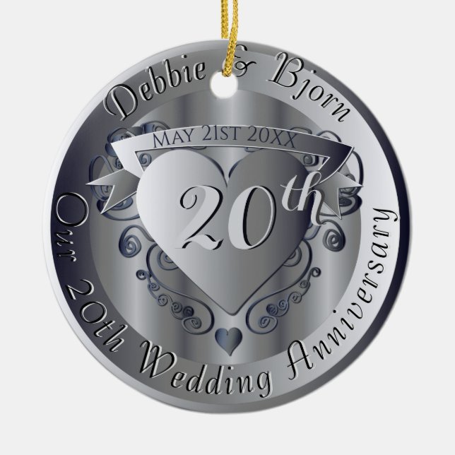 10th,20th,25th,70th Medallion Wedding Anniversary Ceramic Ornament (Front)