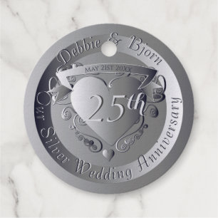 10th,20th,25th,70th Wedding Anniversary Heart Favour Tags