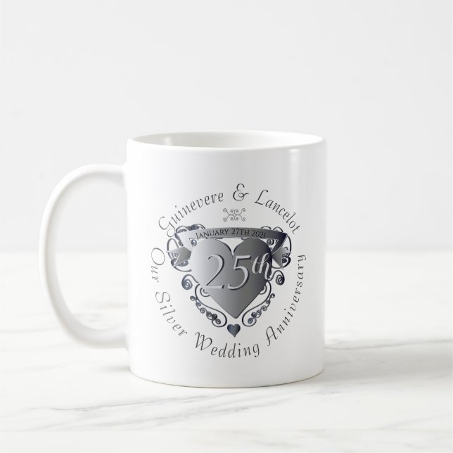 10th,20th,25th Wedding Anniversary 3D Heart Emblem Coffee Mug (Left)