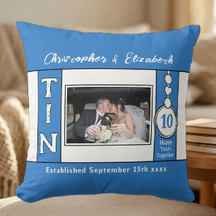 10th anniversary 1 photo blue throw pillow