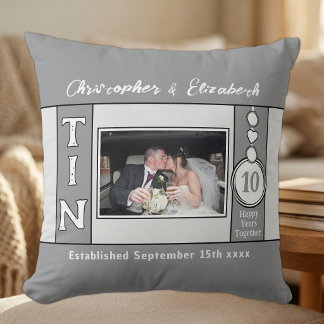 10th anniversary 1 photo grey throw pillow