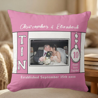 10th anniversary 1 photo pink throw pillow