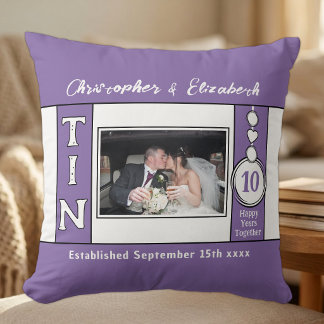 10th anniversary 1 photo purple throw pillow