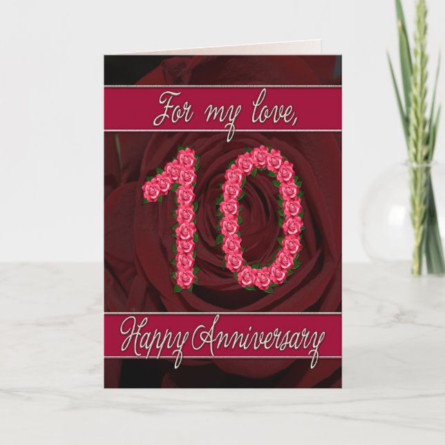 10th anniversary card with roses and leaves (Front)