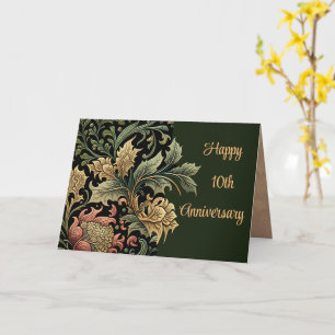 10th Anniversary Customizable Elegant Floral Green Card