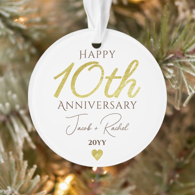 10th Anniversary Faux Gold Custom Wedding Ornament (Tree)