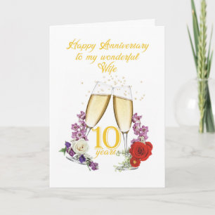 10th Anniversary for Wife with Champagne Toast Card