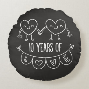 10th Anniversary Gift Chalk Hearts Round Pillow