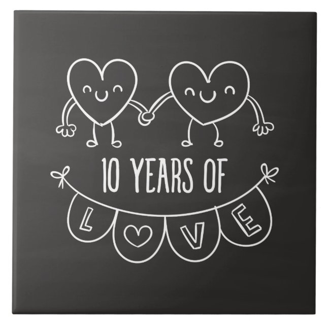 10th Anniversary Gift Chalk Hearts Tile (Front)