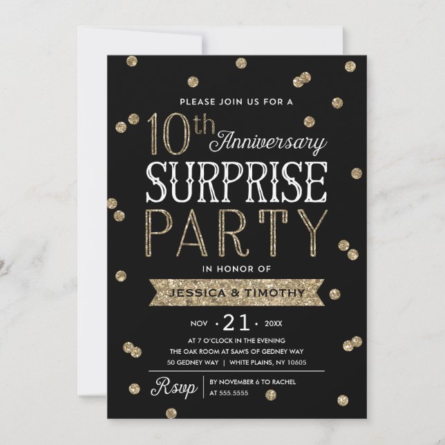 10th Anniversary Glitter Confetti Surprise Party Invitation (Front)