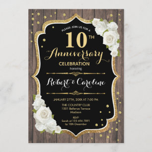 10th Anniversary Invitation - Rustic Wood Gold