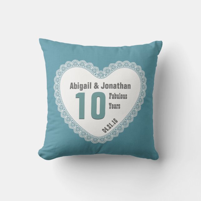 10th Anniversary Lace Heart Custom V04 Throw Pillow (Front)