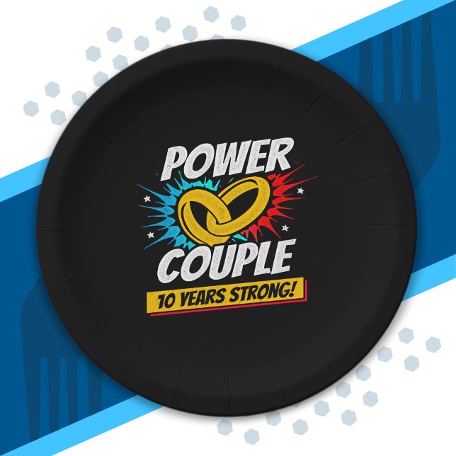 10th Anniversary Married Couples 10 Years Strong Paper Plate (Creator Uploaded)