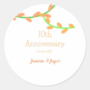 10th anniversary orange lavendar leaf name classic round sticker