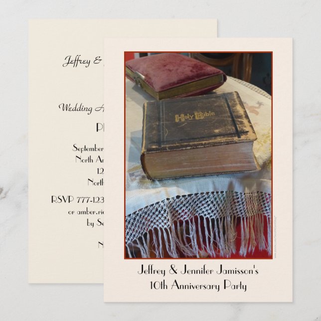 10th Anniversary Party Invitation Vintage Bible (Front/Back)