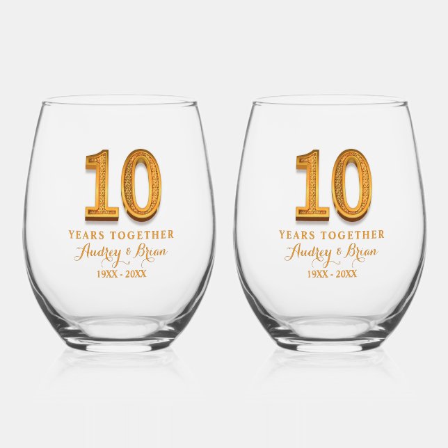 10th Anniversary Personalized Stemless Wine Glass (Front)