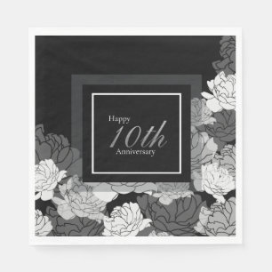 10th anniversary silver, black, and white napkin