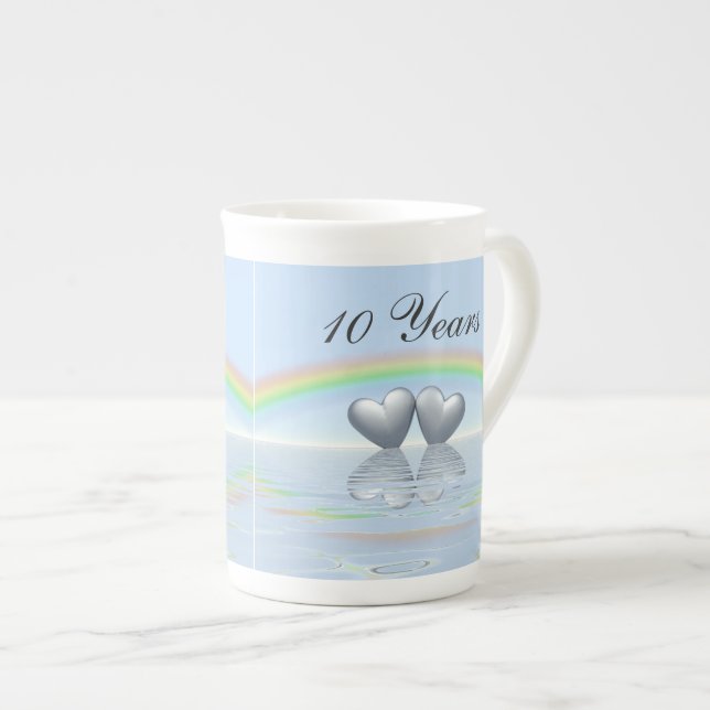 10th Anniversary Tin Hearts Bone China Mug (Front Right)