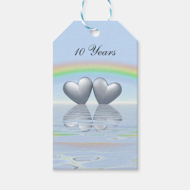 10th Anniversary Tin Hearts Gift Tags (Front)