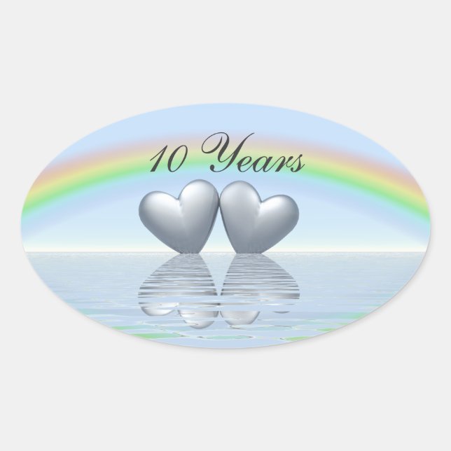 10th Anniversary Tin Hearts Oval Sticker (Front)