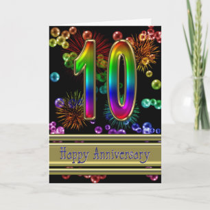 10th anniversary with fireworks and bubbles card