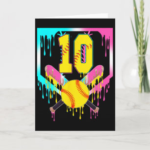 10th Bday Softll Home Plate Drip Ice Cream 10 Year Card