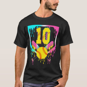 10th Bday Softll Home Plate Drip Ice Cream 10 Year T-Shirt