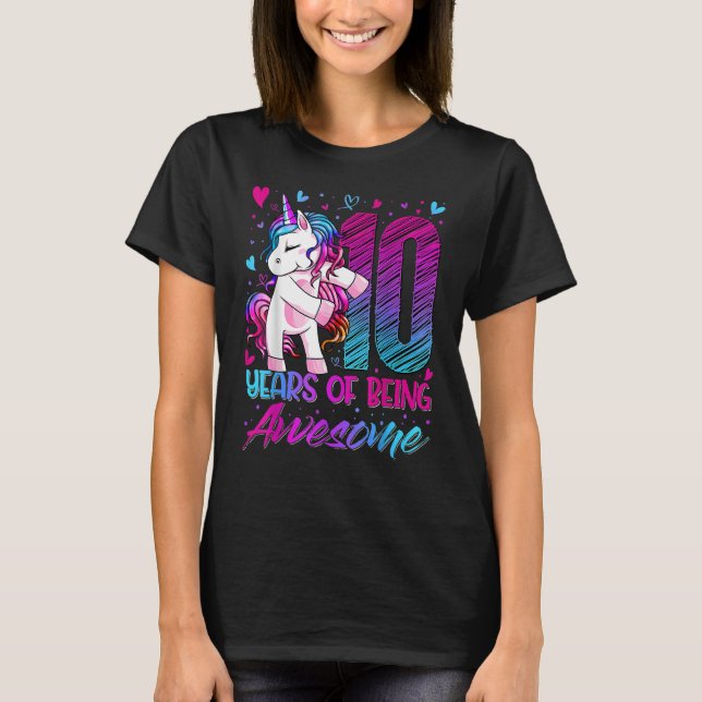 10th Birthday  10 Year Old Girl Flossing Unicorn P T-Shirt (Front)