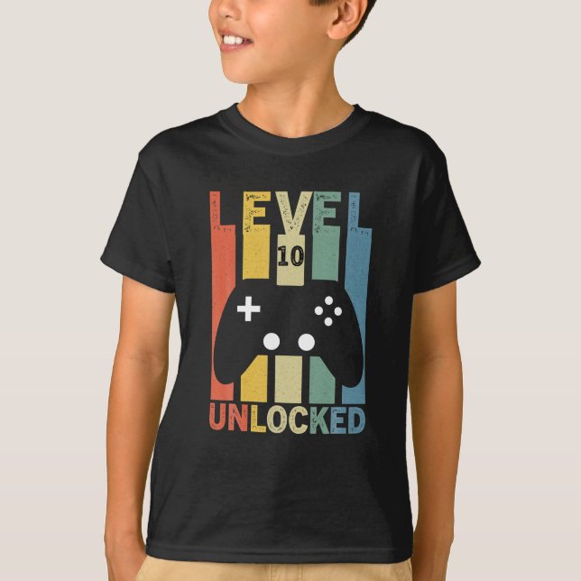 10th Birthday 10 Year Old Level 10 Unlocked Video T-Shirt (Front)